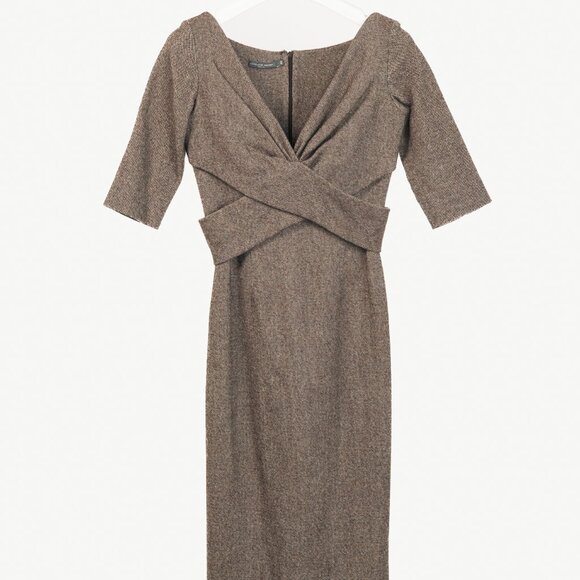 Alexander McQueen AW/05 Runway Brown Wool Tweed Crossover-Waist Dress - Picture 2 of 10